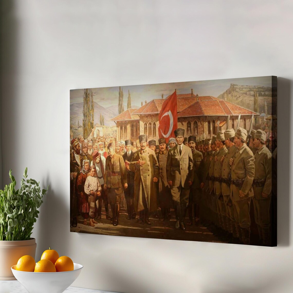 Mustafa Kemal Ataturk Turkish Flag Soldiers Historic Painting Poster