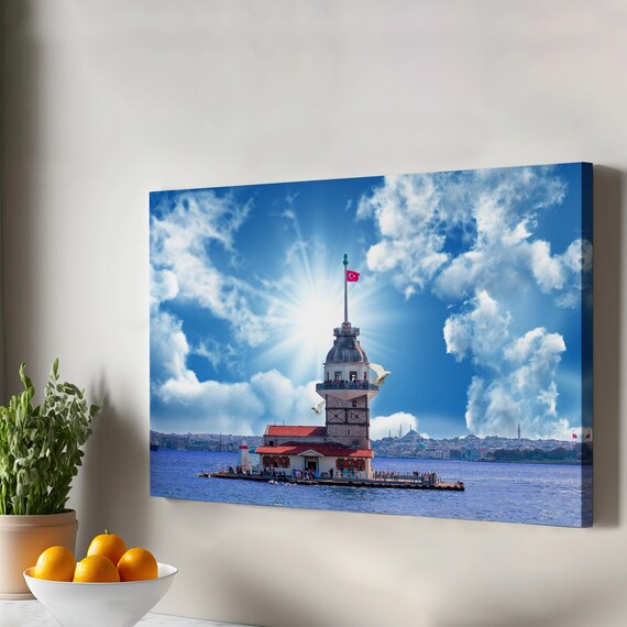 Istanbul Turkey Maidens Tower Seagull Sunny Seaside Photo Poster