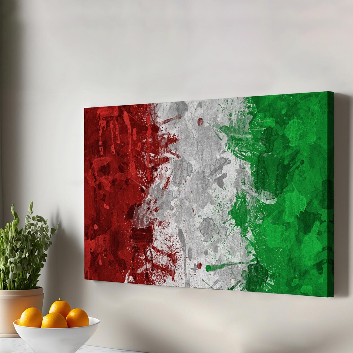 Italian Flag Grunge Paint Splatter Art Poster in Red White and Green