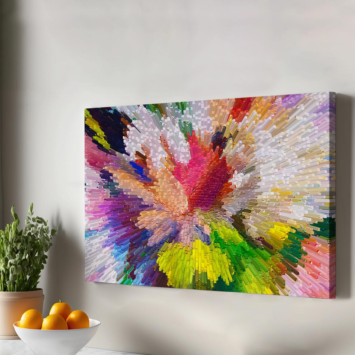 Colorful Pixel Burst Abstract Canvas Modern 3D Explosion Wall Poster