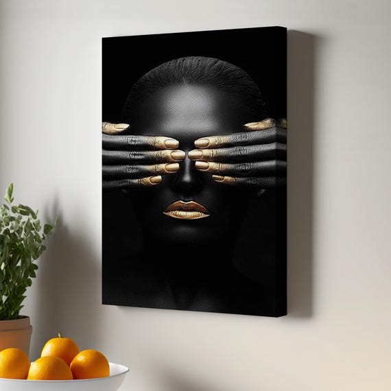 African Woman Wall Art Girl Canvas Painting Housewarming Gift Portrait Decor Modern