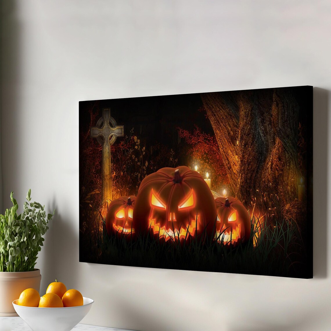 Scary Carved Pumpkins Halloween Decor Decorative Wall Painting Modern Large Art Framed Canvas