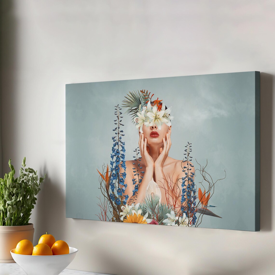 Dreamy Woman Portrait Garden Flowers Soft Pastel Floral Collage Poster