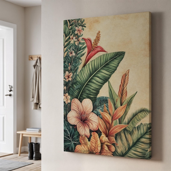 Vintage Tropical Hibiscus Botanical Exotic Flower Illustration Poster