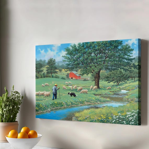 Russian Peasant By The Stream Decorative Wall Art Classic Canvas Room Decor Home
