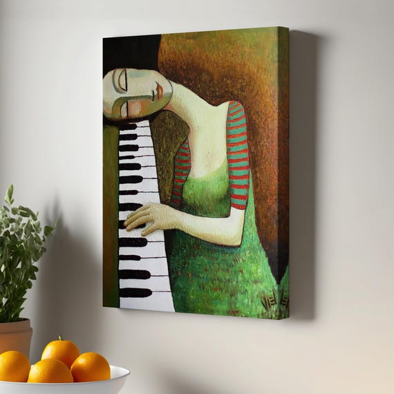 Woman Playing Piano Wall Art Music Modern Decor Canvas Large Housewarming Gifts Print