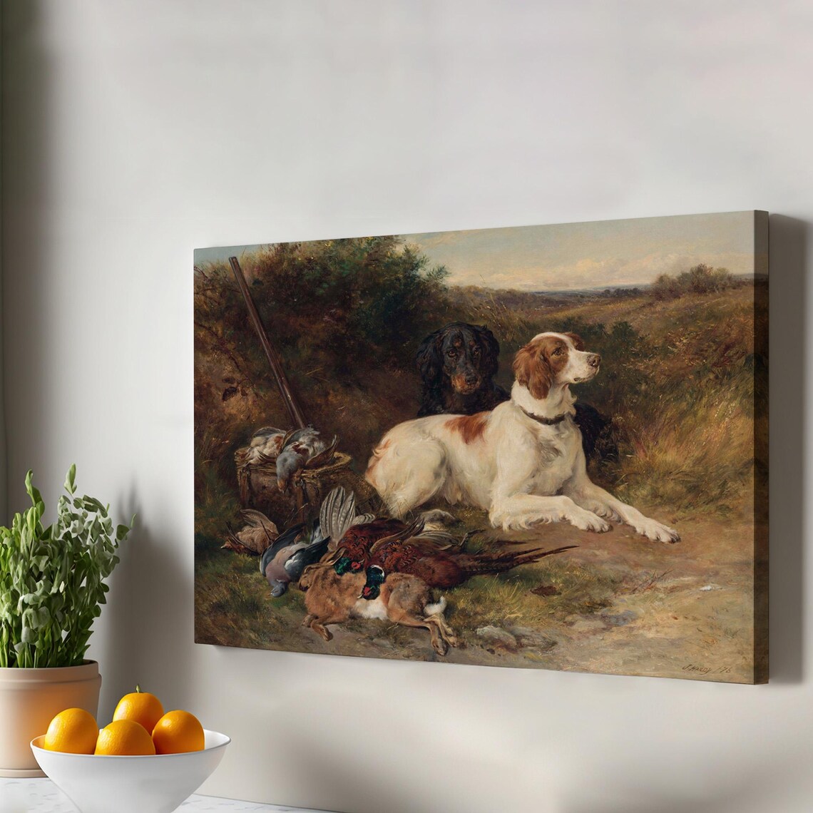 Vintage Hunting Dogs Oil Painting Canvas Sporting Dogs Game Scene Print