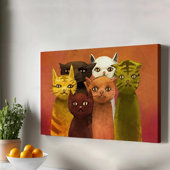 Abstract Cats Oilpainting Decorative Canvas Wall Painting Decor Gift For Nature Enthusiasts Animal Large Art