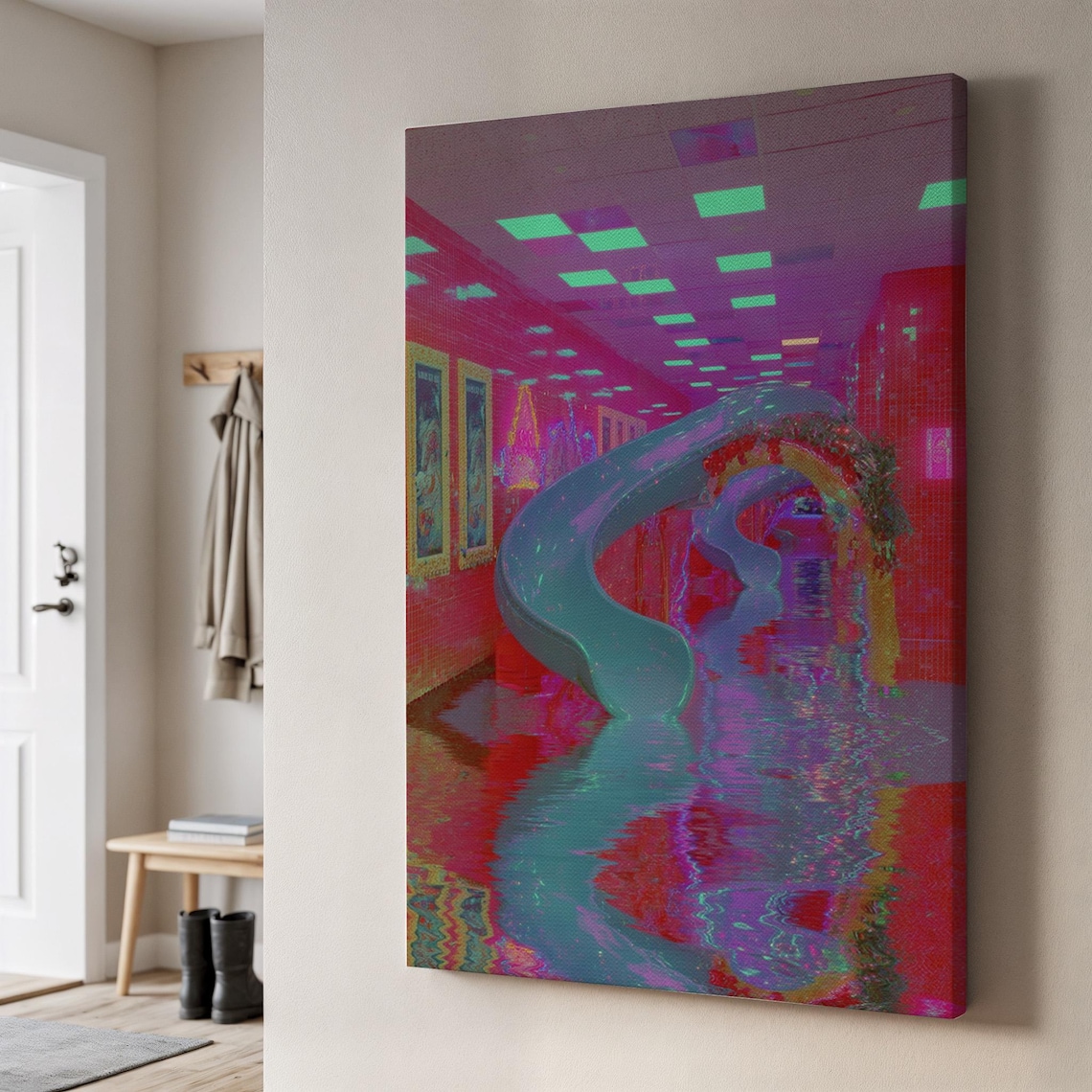 Glitch Slide Vaporwave Neon Pool Art Print