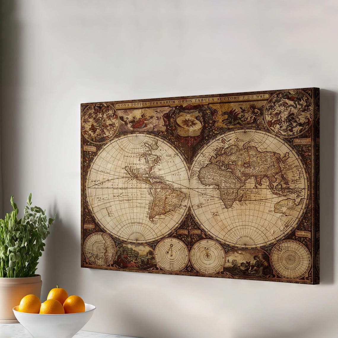 Frederik de Wit Nova Totius Terrarum Orbis Antique World Map Wall Art