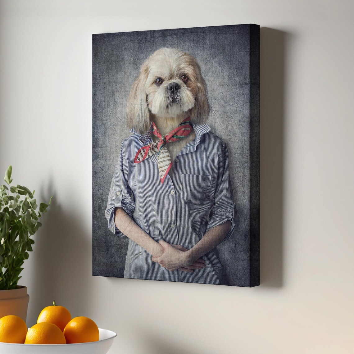 Vintage Shih Tzu Dog Wearing Shirt Funny Animal Portrait Poster