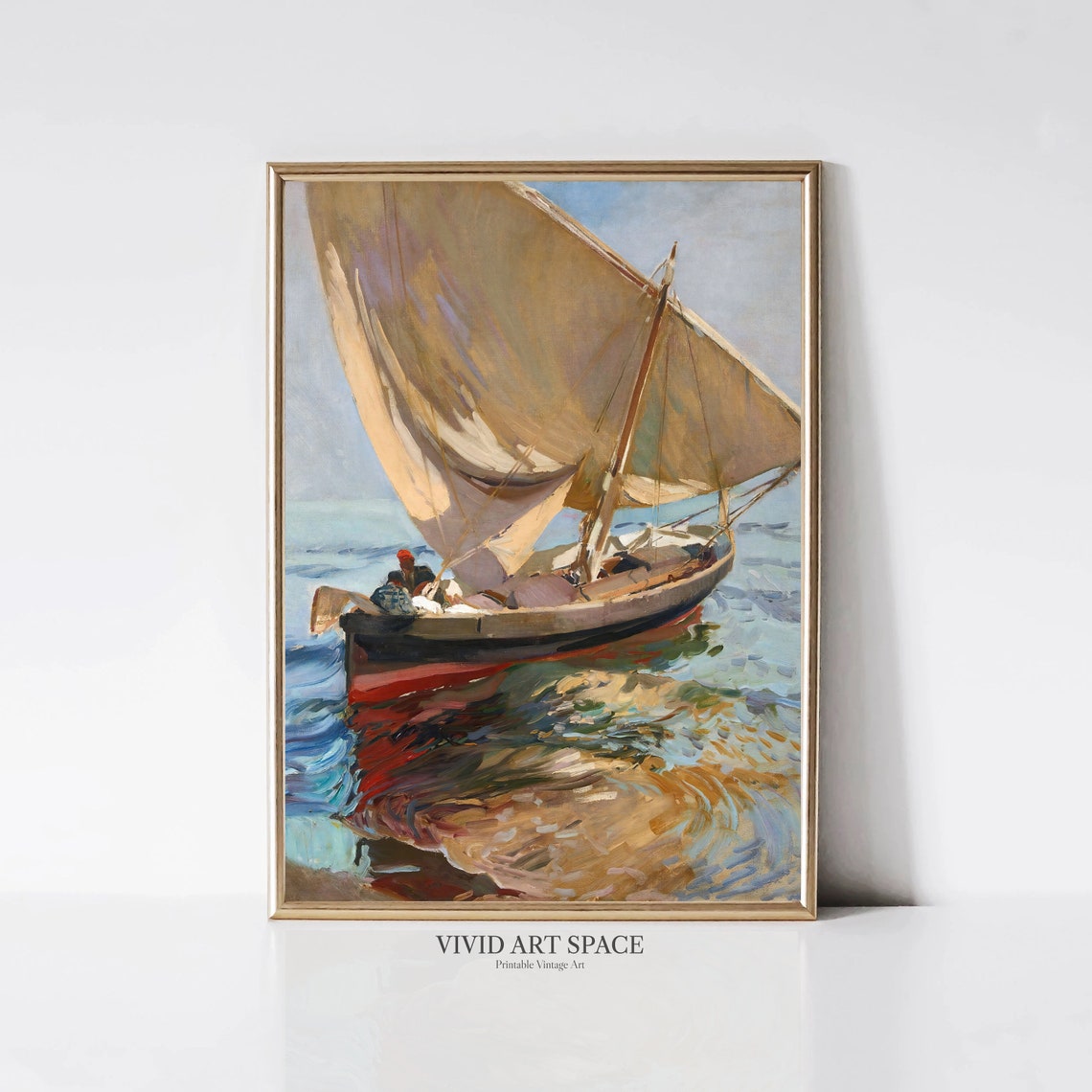 Sailboat Setting Out To Sea Vintage Coastal Seascape Oil Art Print