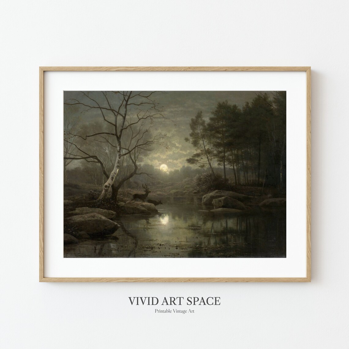 Forest Landscape By Moonlight, Dark Vintage Art Print - Image 2