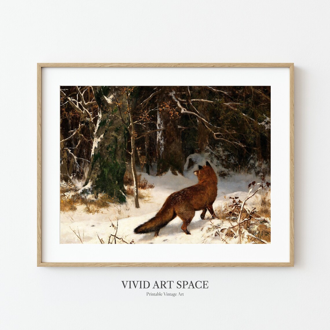 Winter Encounter Fox Vintage Art Print, Forest Scene - Image 3