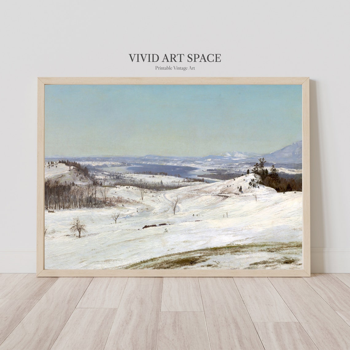 Snow-Covered Valley With Distant Mountains Vintage Winter Print - Image 3