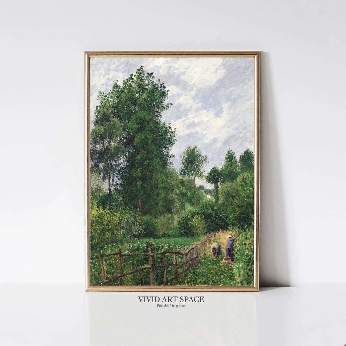Poplar Trees Gray Sky Moody Impressionist Landscape Vintage Print