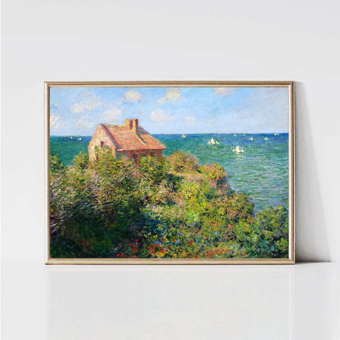 Monet Fisherman's Cottage on the Cliffs, Art Print