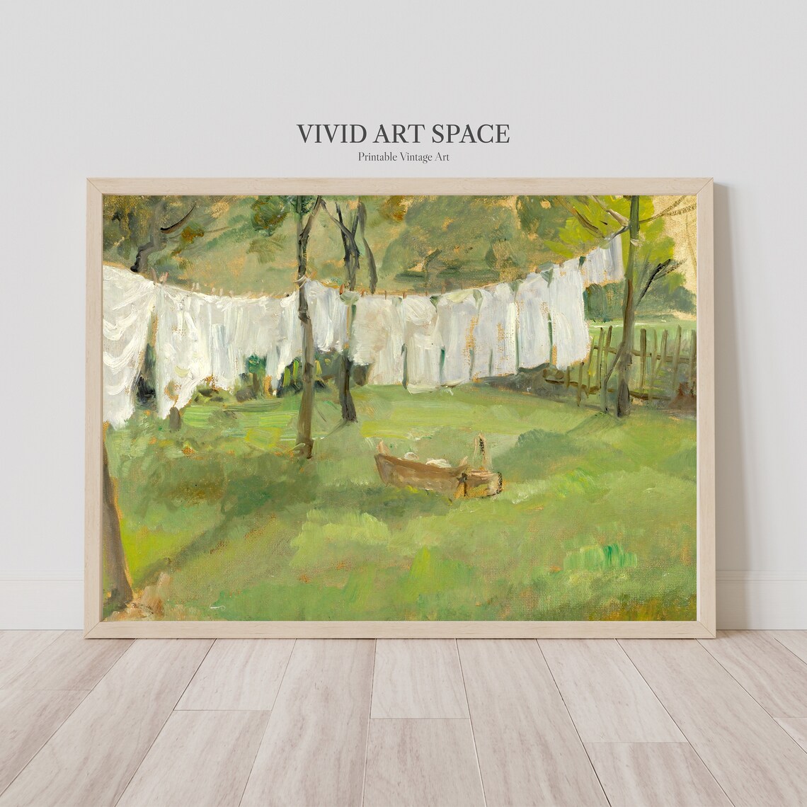 Clothesline Painting Vintage Rustic Landscape Art Print - Image 2