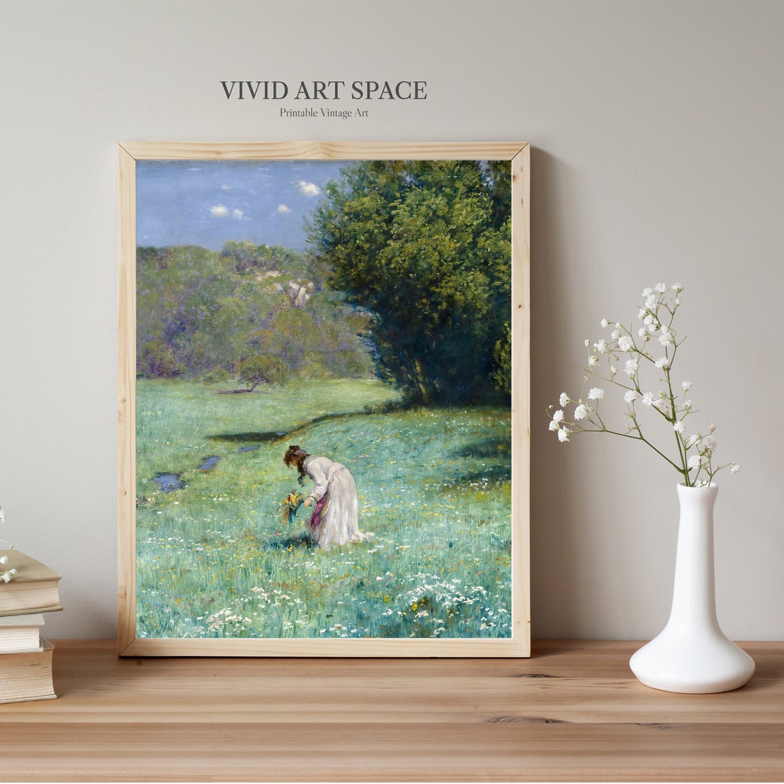 Wildflower Meadow Woman Gathering Flowers Vintage Spring Art Print - Image 2