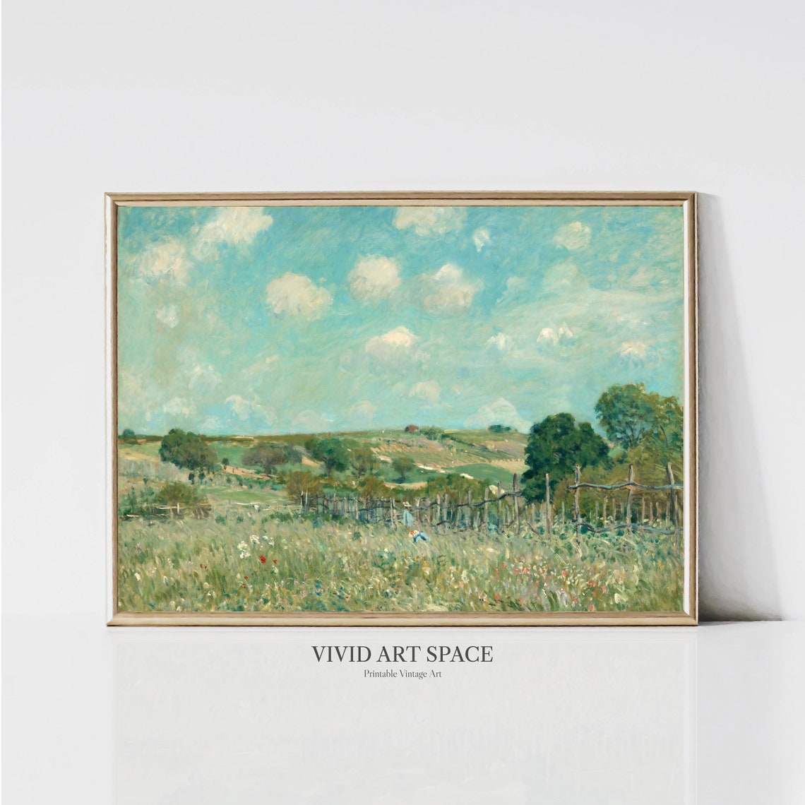 Sunlit Meadow Wildflowers Vintage Impressionist Landscape Poster