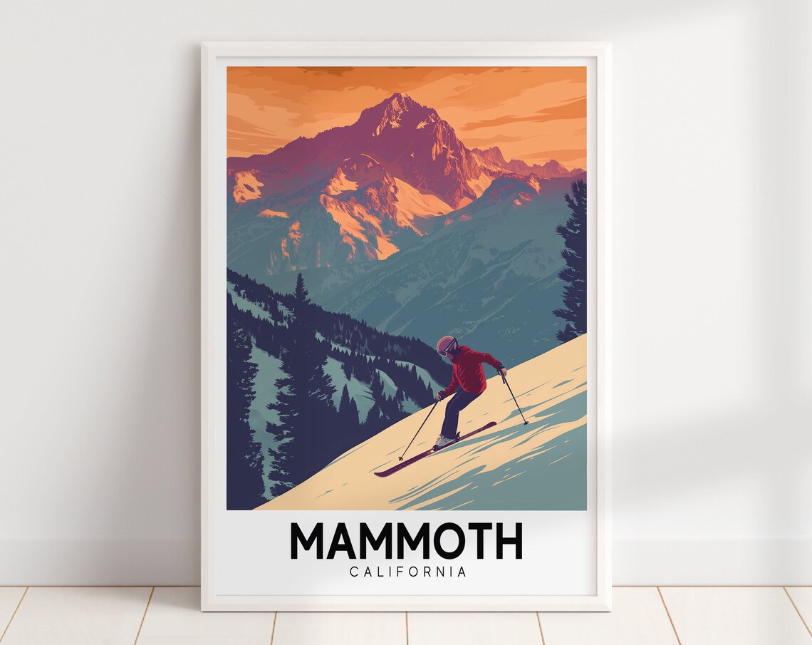 Mammoth California Skier Carving a Slope Vintage Travel Poster