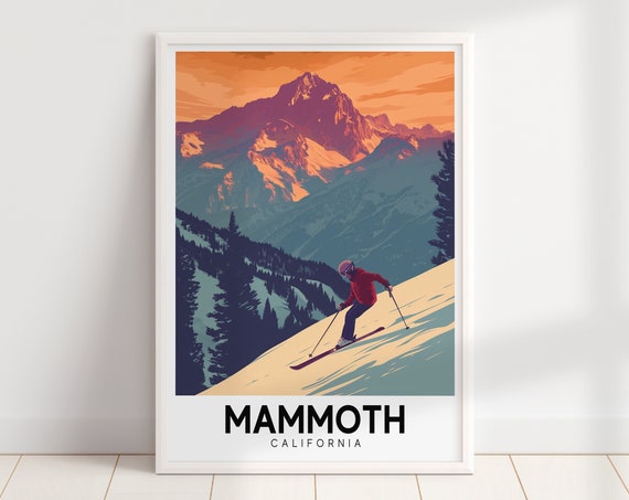 Mammoth Mountain Ski Resort Travel Poster Wall Art Cabin Decor Vintage