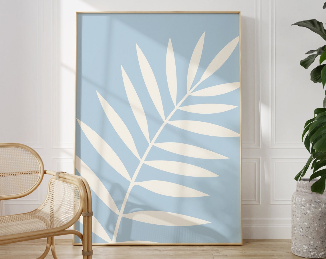 Soft Sky Blue Abstract Palm Frond Minimalist Botanical Poster
