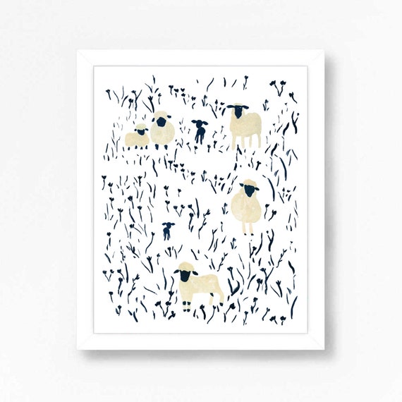 Sheep and Lamb Farm Nursery Kids Poster Print