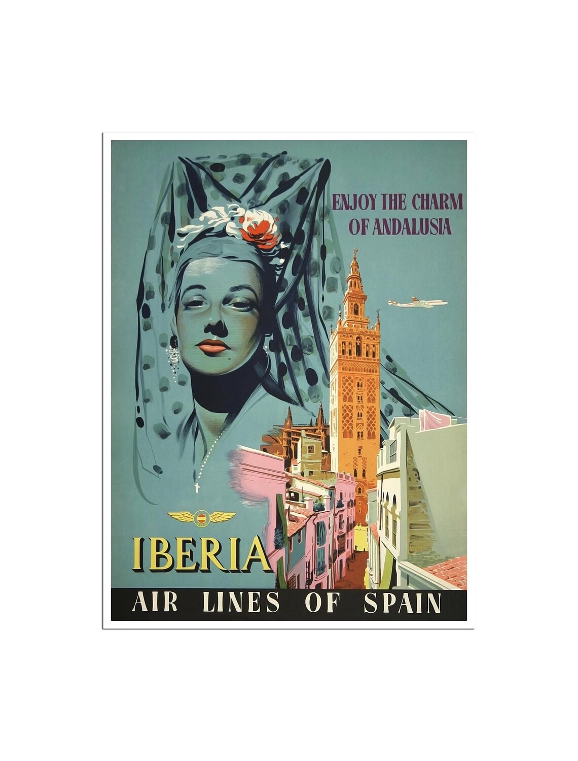 Iberia Andalusia Seville Vintage Airline Travel Charm Poster