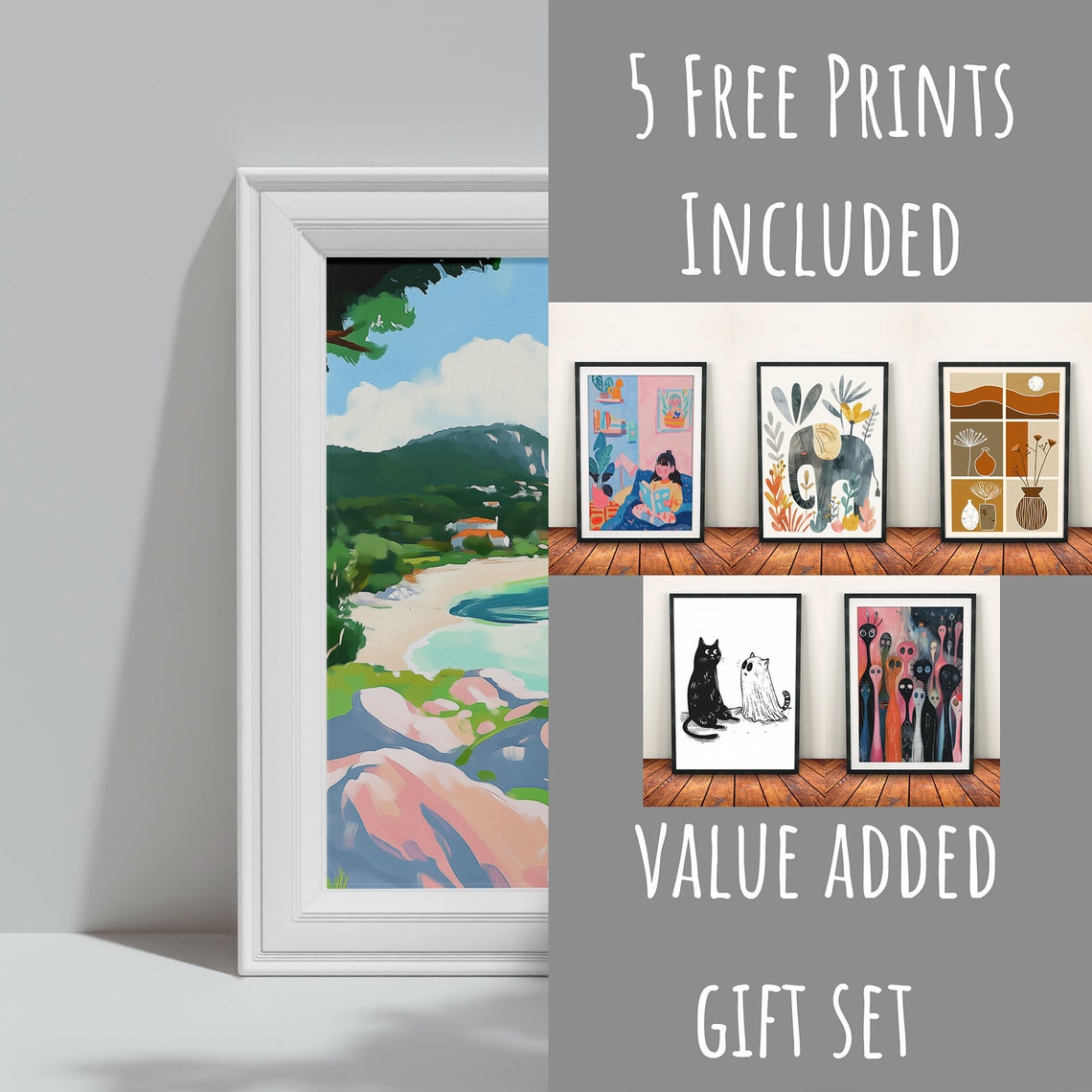 Coastal Bay Overlook Turquoise Beach Town Summer Wall Art Print - Image 3