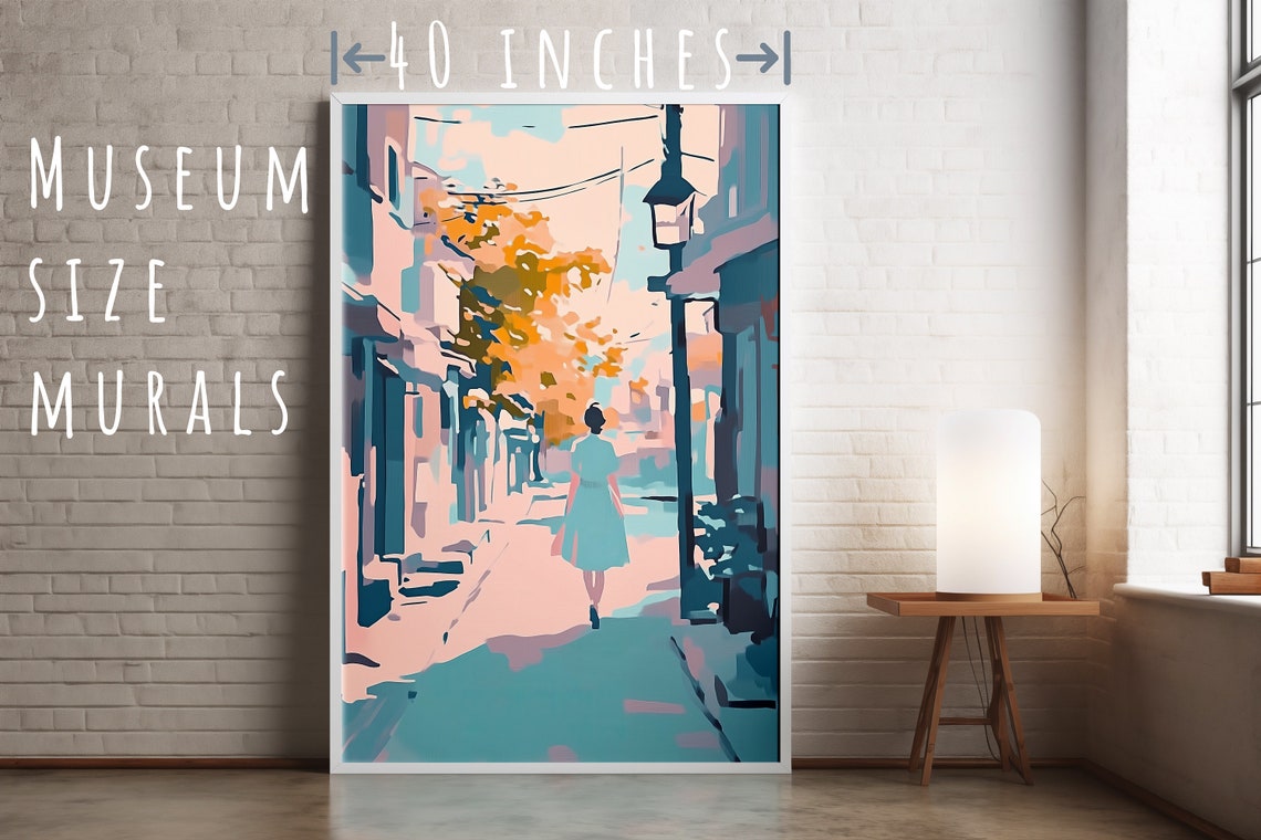 Pastel Stroll Lady On Alley Art City Girl Print Feminine Wall Art Elegant Lady Beautiful Lady Light Pink Painting Parisian Wall Art - Image 5