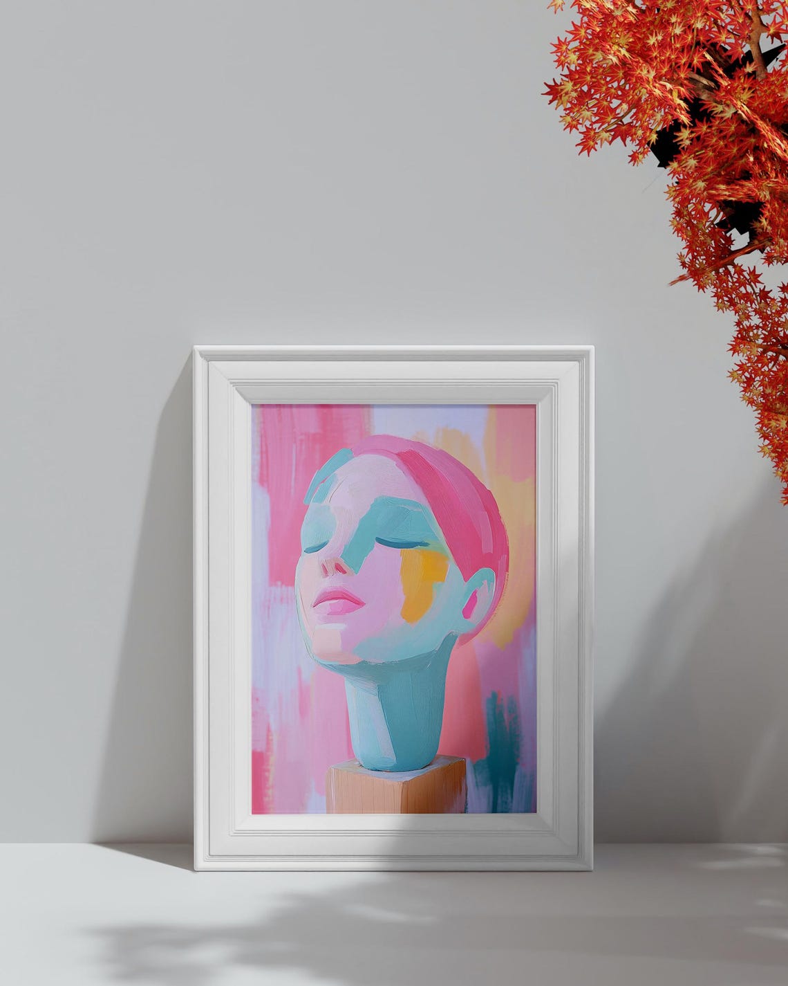 Abstract Woman Bust Pastel Pink Teal Feminine Sculpture Art Poster - Image 4