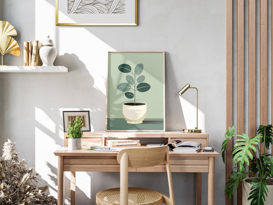 Minimalist Potted Eucalyptus Sage Green Modern Wall Art Print - Image 4