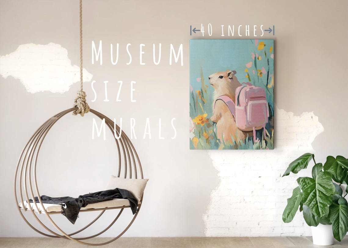 Capybara With Pink Backpack Wildflower Meadow Adventure Travel Poster - Image 5