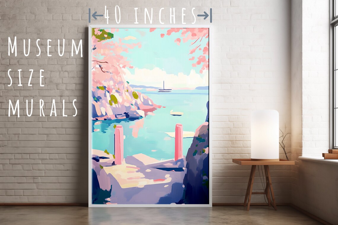 Cherry Blossom Cove Sailboat Pink Coastal Bay Wall Art Print - Image 5