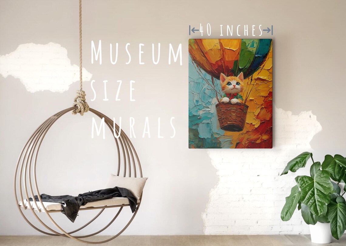 Kitten in Hot Air Balloon Impasto Colorful Oil Painting Poster - Image 5