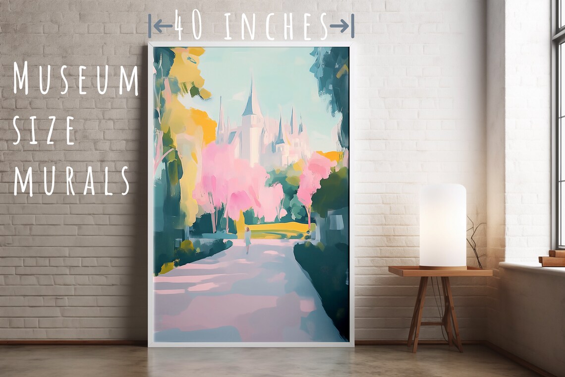 Pink Cherry Blossom Trees Framing Gothic Cathedral Panoramic Art Poster - Image 5