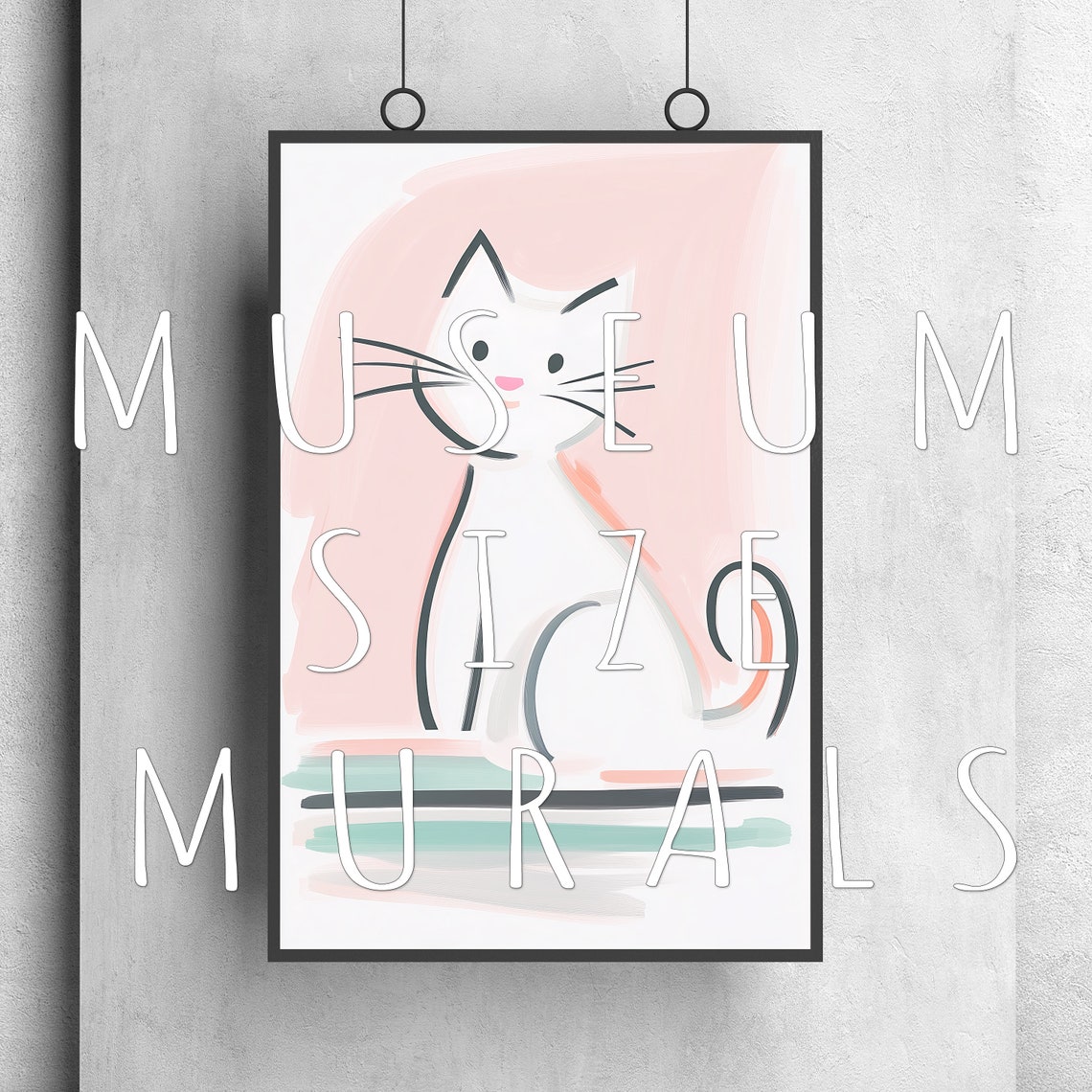 Minimalist White Cat Line Art Cute Pink Kitten Nursery Poster - Image 3