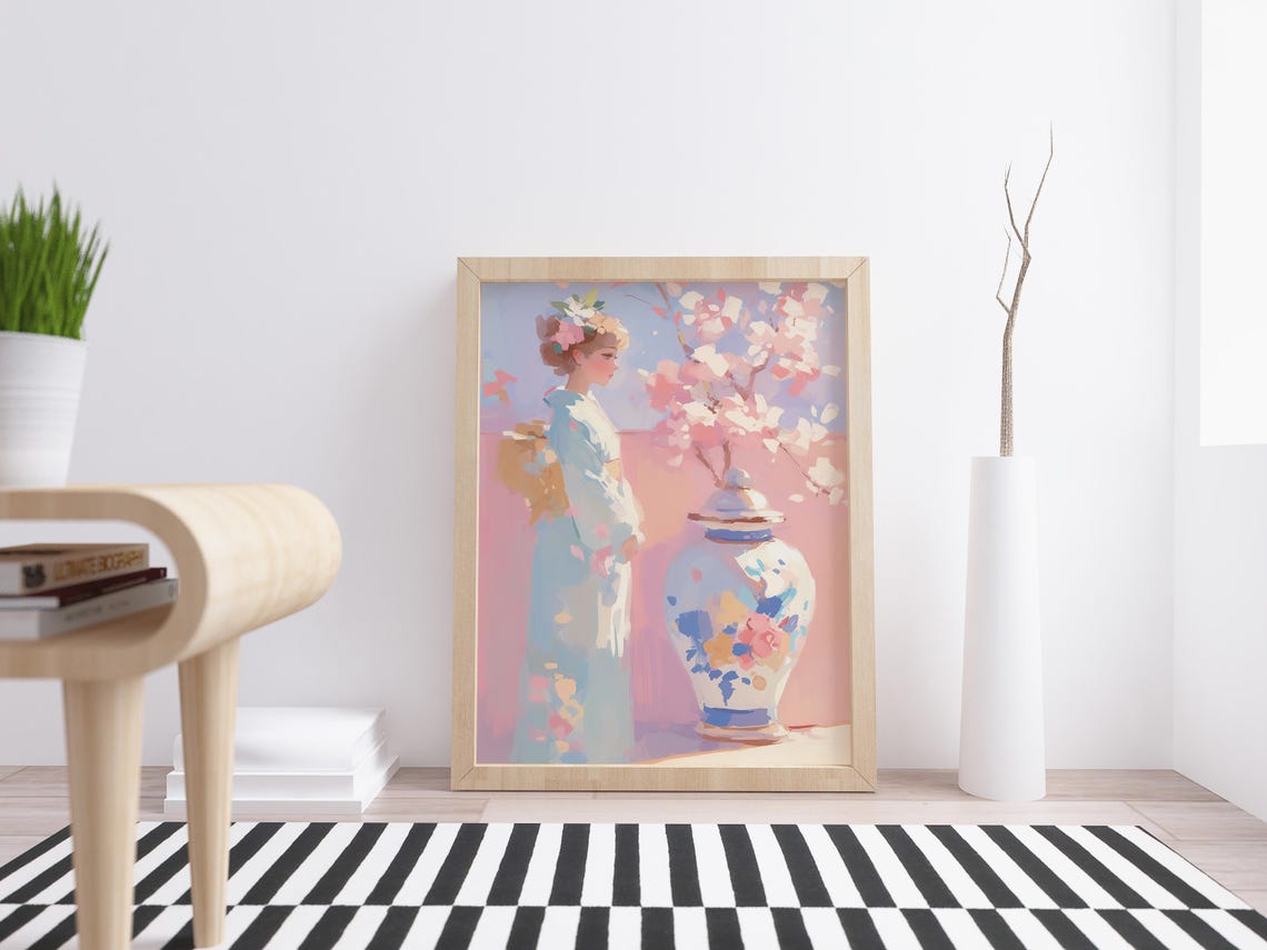 Kimono Woman Ginger Jar Cherry Blossoms Japanese Inspired Art Poster - Image 4