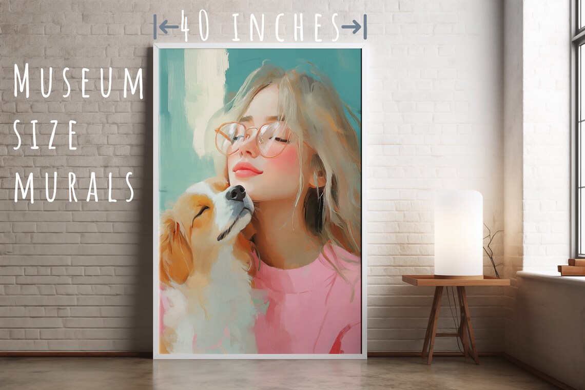 Smiling Woman Hugging Her Dog Sweet Pastel Pet Portrait Art Poster - Image 5