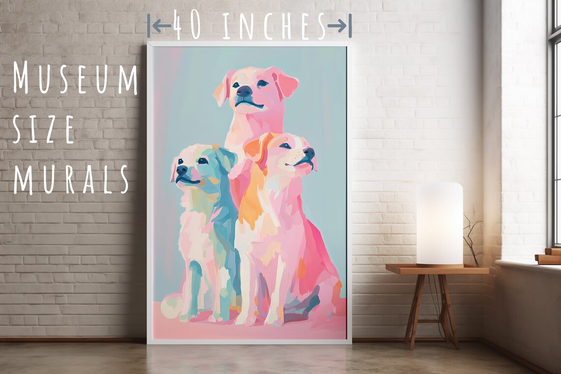 Three Pastel Colorful Dogs Cute Puppy Portrait Wall Art Print Poster - Image 5