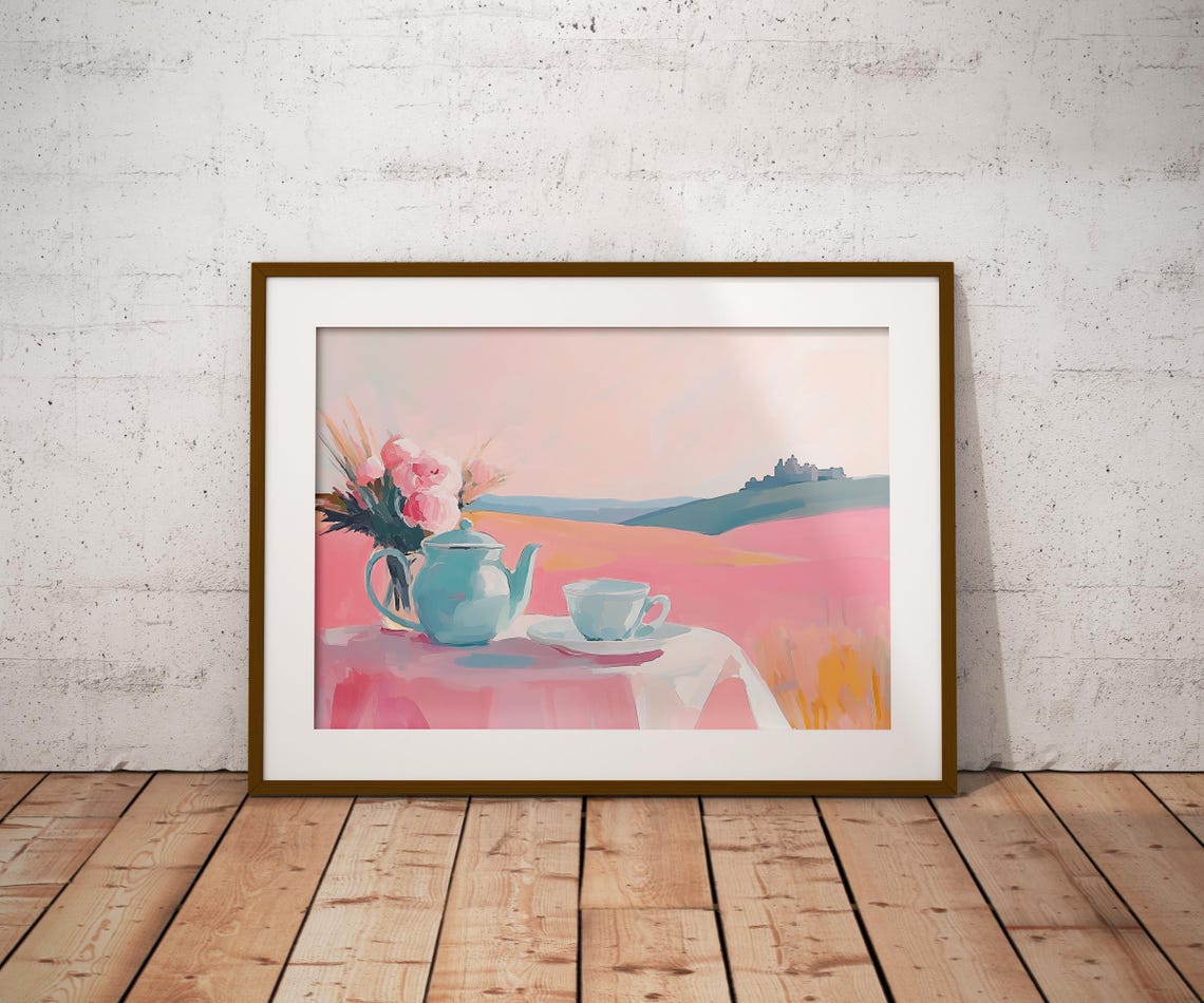 Teal Teapot and Teacup Rose Tea Party Pastel Table Art Poster - Image 4
