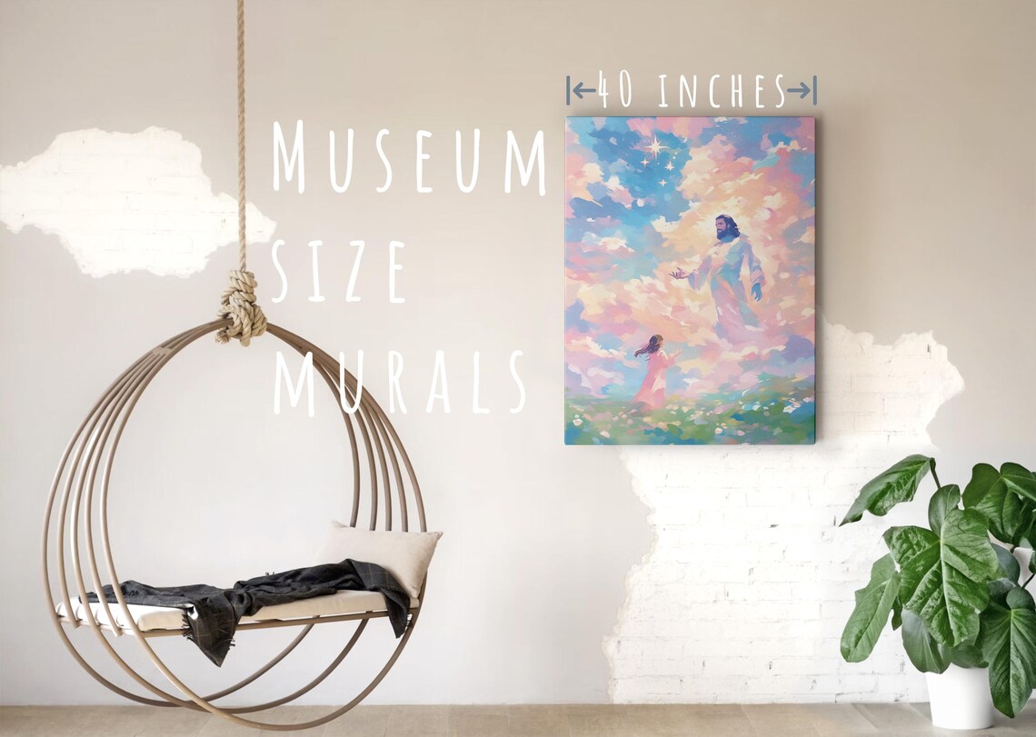 Jesus Christ Reaching Out Woman Flower Field Pastel Sky Christian Faith Poster - Image 5
