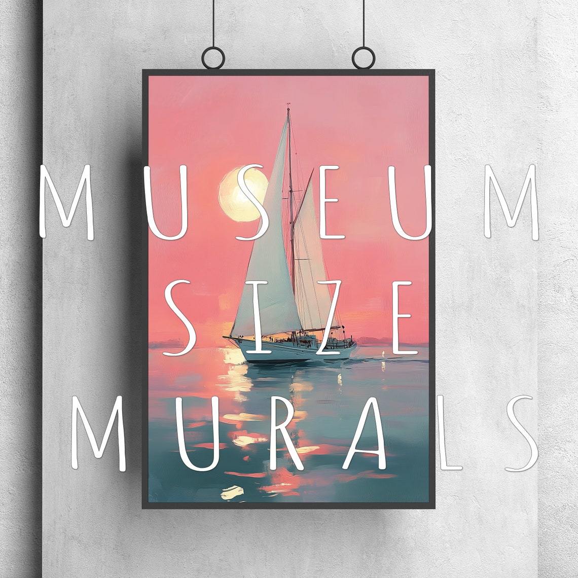 Sailboat Gliding on a Pink Sunset Sea Nautical Coastal Wall Art Poster - Image 3