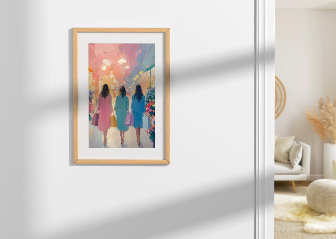 Three Women With Shopping Bags Walking Through A Bright Mall Poster - Image 2