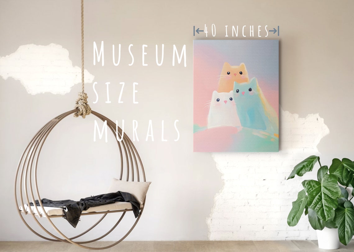 Three Pastel Cartoon Cats Cute Kawaii Feline Friends Wall Art - Image 5