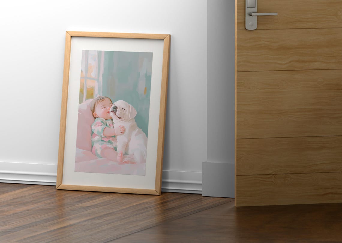 Pastel Cute Baby Adorable Puppy Playful Puppy Art Colorful Baby Art Laughter Art Piece Heartwarming Art Baby Pet Love Joyful Baby - Image 2