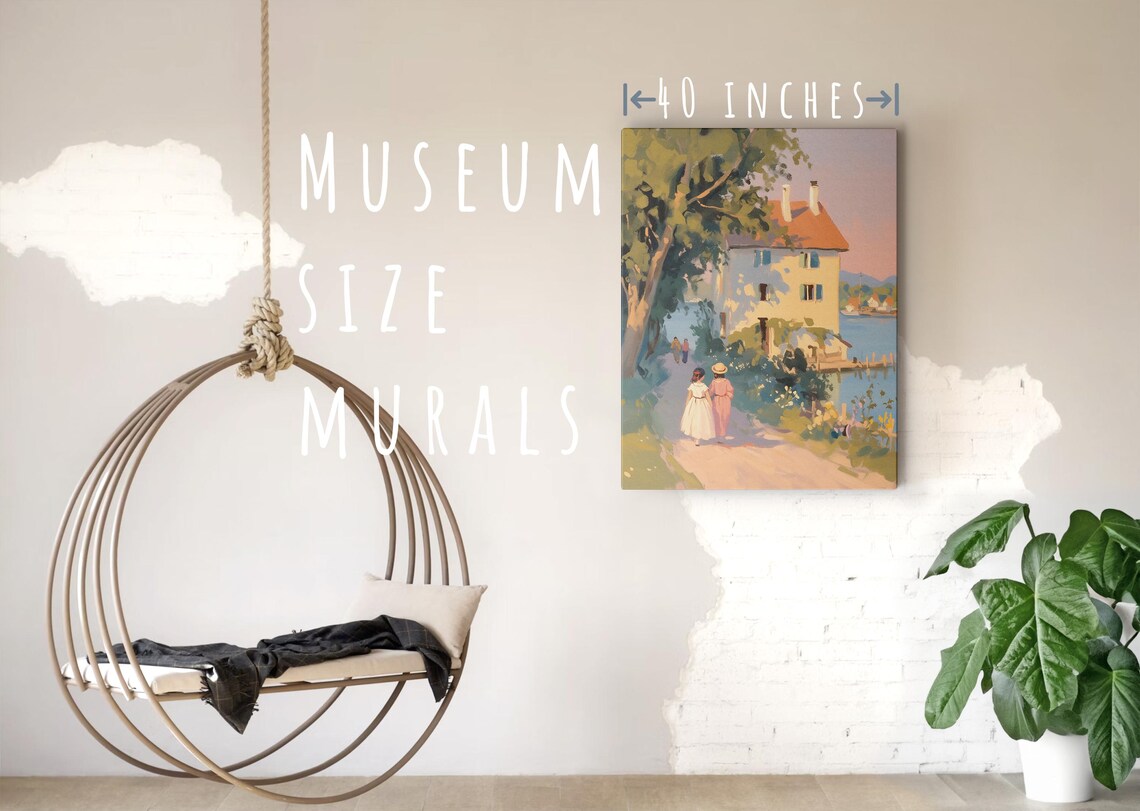 Sunlit European Lakeside Villa With Blue Shutters Vintage Travel Poster - Image 5