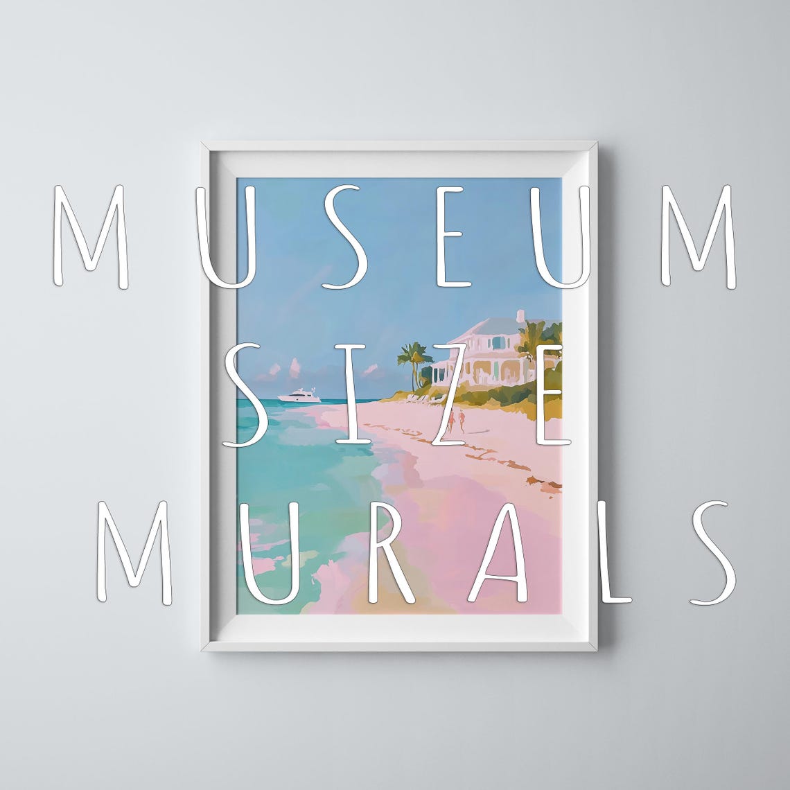 White Beach Villa Palm Trees Turquoise Water Pink Sand Seaside Poster - Image 3
