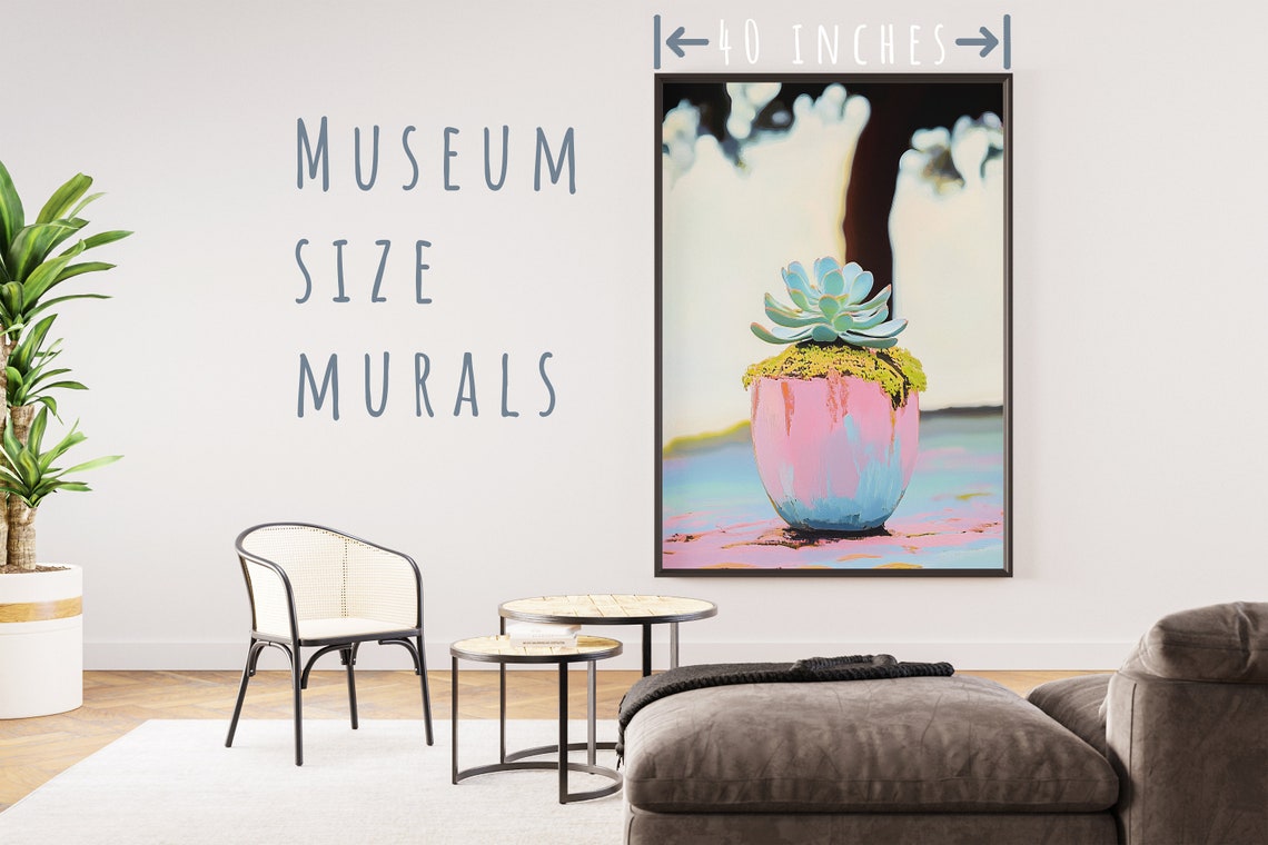 Teal Succulent In Pink Blue Pot Sunlit Pastel Botanical Art Print - Image 5